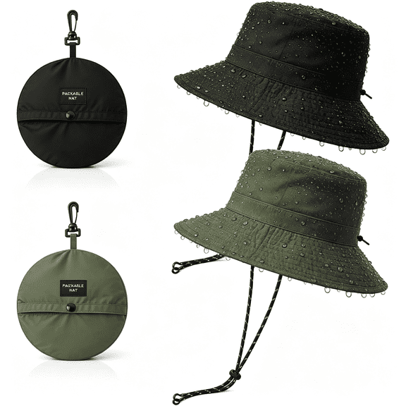 TELOLY 2Pcs Packable Waterproof Bucket Rain Hats Quick Dry Sun Hats for Men Women|Fishing Hats Uv Protection for Beach Hiking Outdoor Durable Waterproof Hats for Men