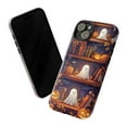 thumbnail image 3 of Spooky Bookshelf Phone Case, Cute Ghosts and Pumpkins, Unique Halloween Protective Case for iPhone 17 16 15 14 13 12 11, 3 of 6