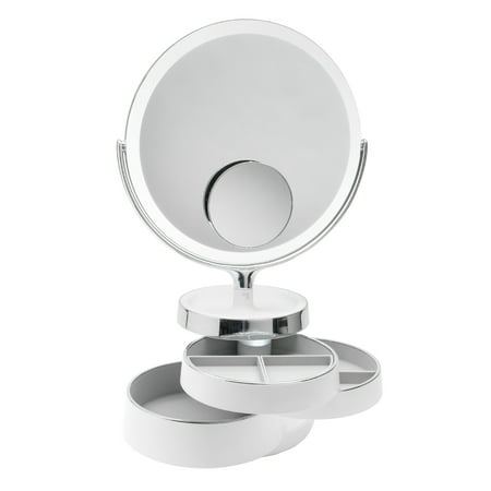 Sharper Image - Spastudio Vanity Plus 10-Inch LED Mirror with Storage - White