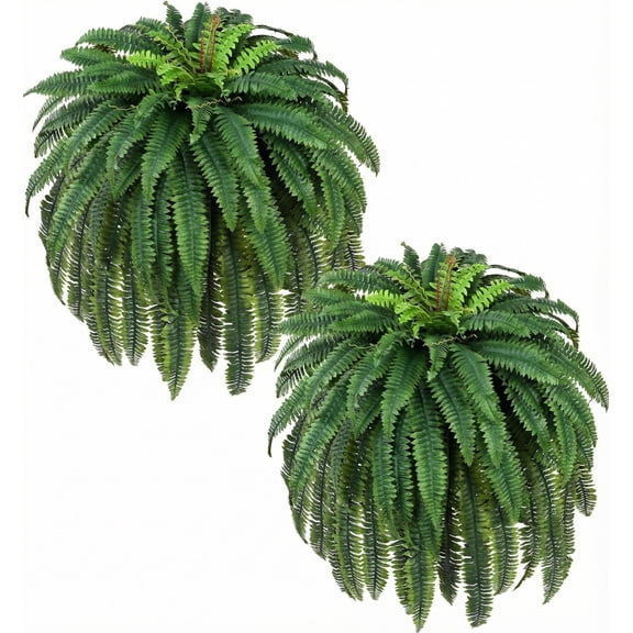 Waipfaru 2 Pack Large Artificial Boston Ferns for Outdoors,UV Resistant 60 inch Lush Faux Ferns with 96 Fronds, Realistic Fake Hanging Plants for Front Porch Planter Patio Garden Decor