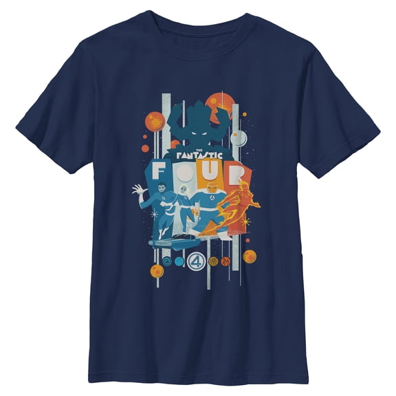 Boys The Fantastic Four: First Steps Retro Galactus vs First Family T Shirt