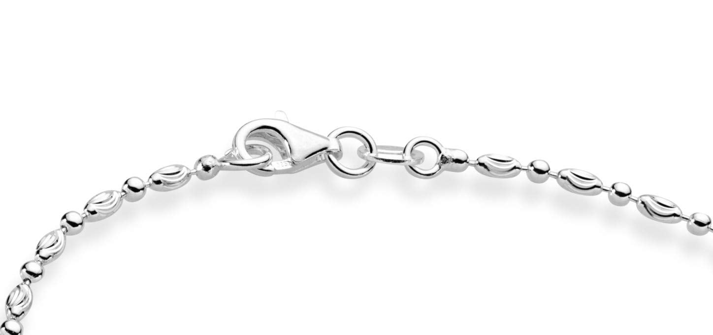 Miabella 925 Sterling Silver Diamond-Cut Oval and Round Bead Ball Chain Anklet Ankle Bracelet for Women, Made in Italy (sterling-silver, Length 9 Inches (X-Small))