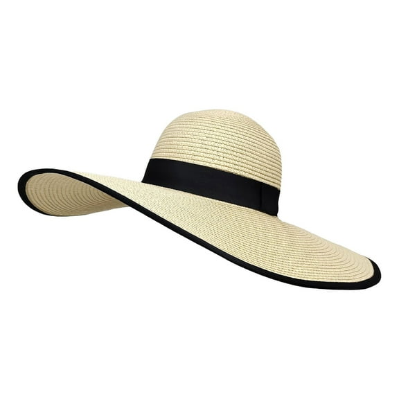 ZHENHONG Sun Hats for Women Summer Leisure Outing Sun Hat Floppy Vacation Beach Straw Hat Casual Solid Headwear Beige