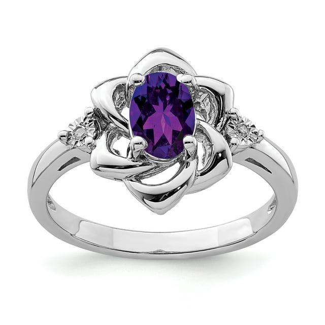 925 Sterling Silver Rhodium-plated Diamond and Amethyst Ring
