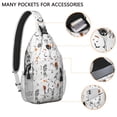 thumbnail image 2 of Sling Backpack,Halloween Dancing Skeletons and Pumpkins Sling Bag with Water Bottle Holder,Waterproof Sling Bag for Men/Women with Headphone Jack for Hiking,Travel, 2 of 6