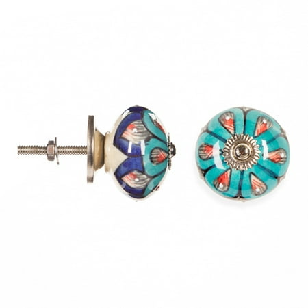 Decorative Knob - Ceramic - Round - Multicolor Flower
