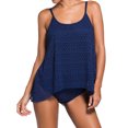thumbnail image 4 of Women's Navy Blue Lace Overlay Spaghetti Straps Tankini Swimsuit, 4 of 7