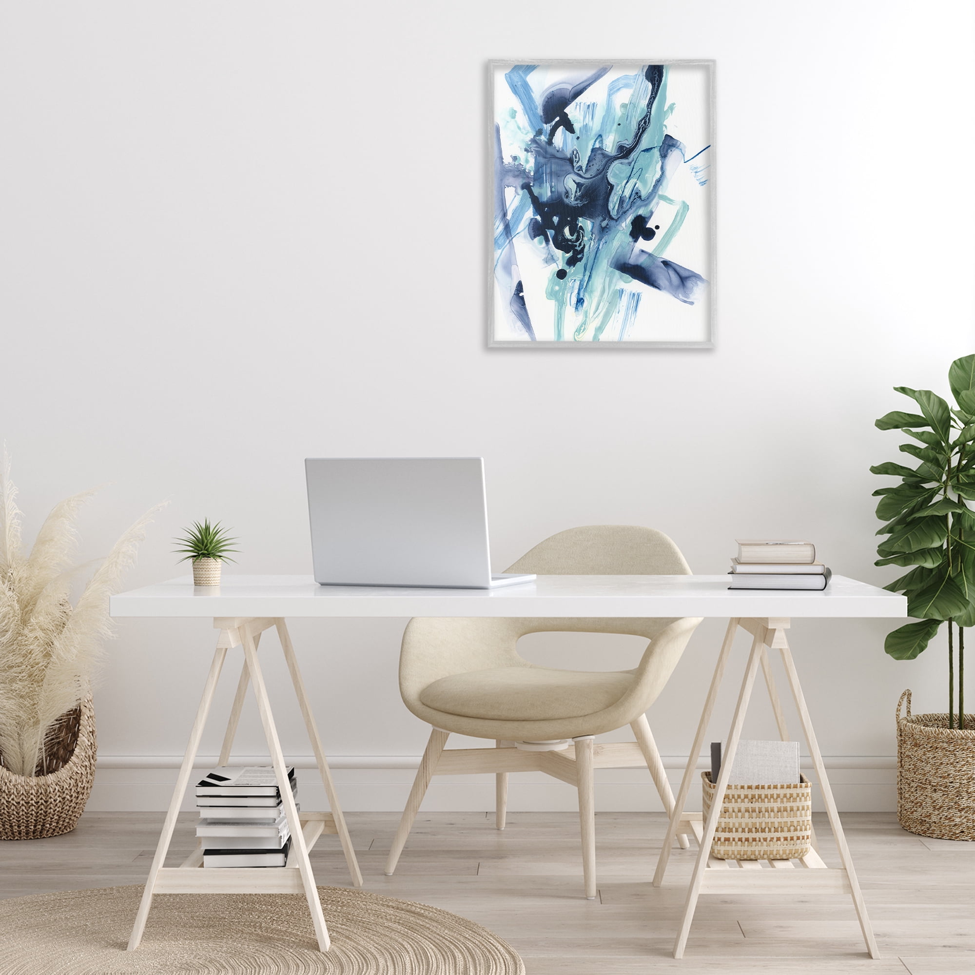 Stupell Industries Fluid Chaotic Abstraction Abstract Painting Gray Framed Art Print Wall Art, 24 x 30