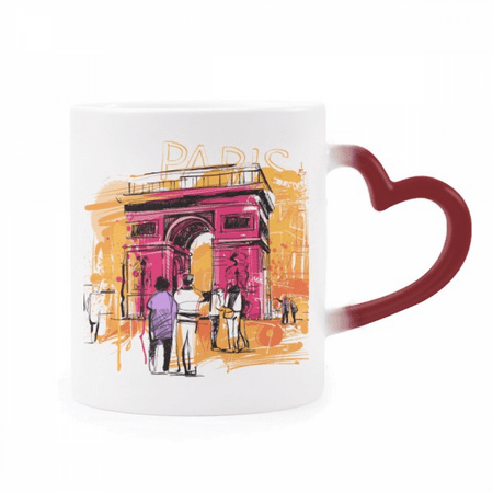 

Triumphal Arch Paris France Hand Drawing Heat Sensitive Mug Red Color Changing Stoneware Cup