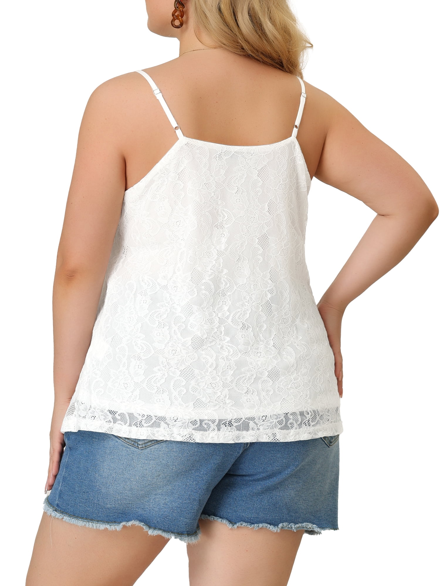 Unique Bargains Women's Plus Size Tops Lace Adjustable Strap Elegant Camisole