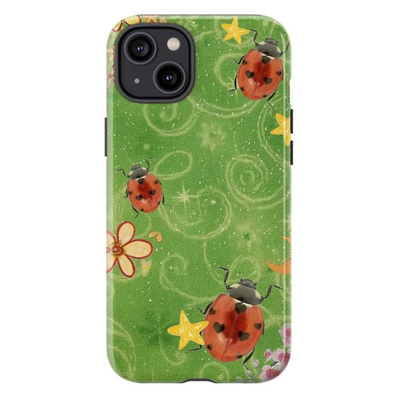Cute Ladybug Phone Case, Green Garden Star Floral Cover for iPhone 17 16 15 14 13 12 11 Pro Plus Mini