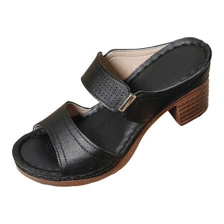 

Dpityserensio High Heel Sandals for Women Thick Heel High Heel Sandals Lightweight Hollow Solid Color Large Women s Slippers Black 7(39)
