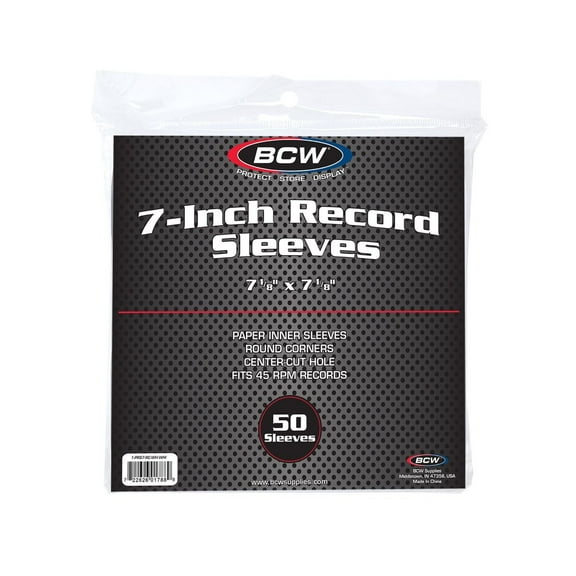 1X BCW 7 Inch Record Paper Inner Sleeves - Round Corners - With Hole - White (Pack of 50)