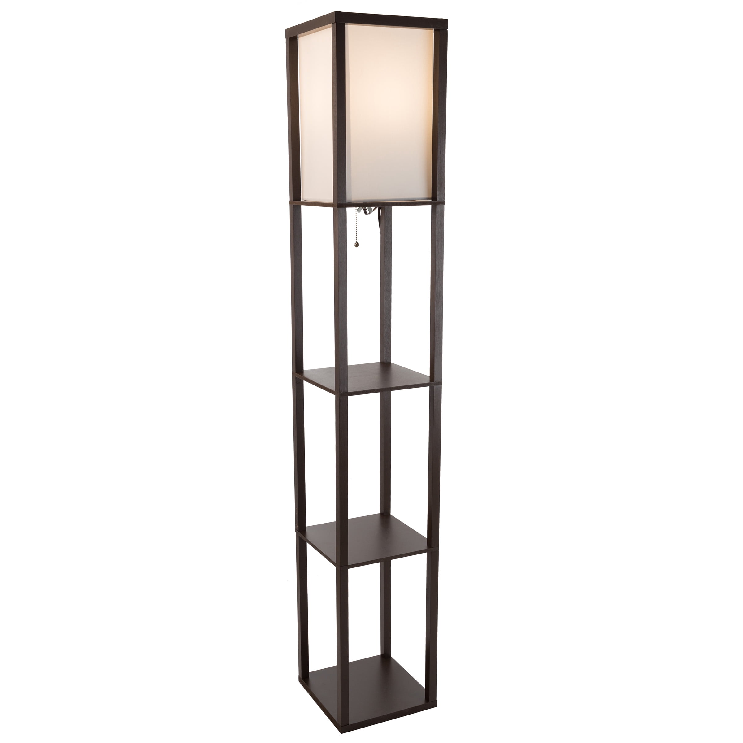 Lavish Home 62-inch Etagere LED Floor Lamp with 3 Tiers of Storage Shelving, Brown