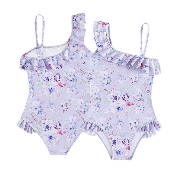 WOLLED 5-14T Kids Girls One Piece Hawaiian Swimsuits Toddler Ruffle Bathing Suit Summer One Shoulder Floral Swimwear