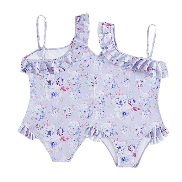 KYAIGUO Kids Toddler Girls One Piece Floral Swimsuits One Shoulder Hawaiian Bathing Suits Summer Ruffle Swimwear for 5-14 Years Old