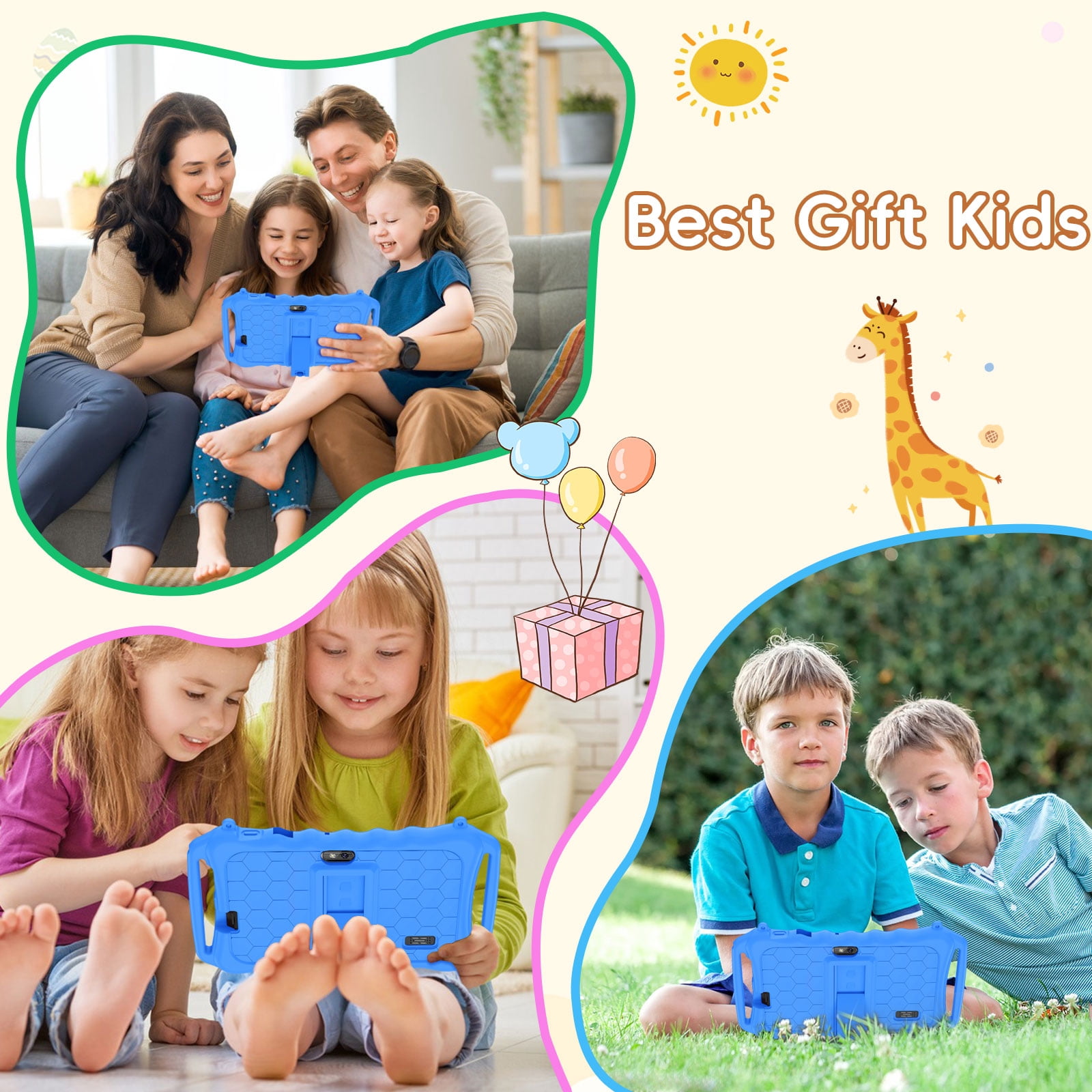 Kids Tablet, 7 inch Android 11 Tablet for Kids, 6(2+4) GB RAM 32GB ROM, Toddler Tablet with Bluetooth, GPS,WiFi,Parental Control, Dual Camera,Shockproof Case,Kids App Pre-Installed