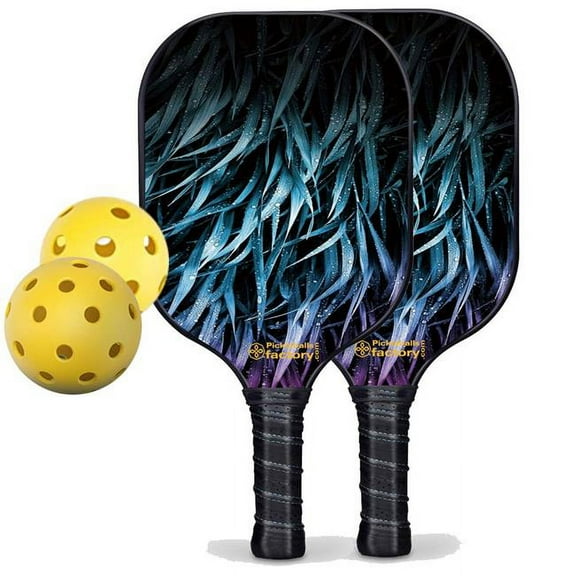 Pickleball Factory PB00045-2-G Pickleball Starter Set - Leaves Pickleball Paddles, Portable Picklenet, Glassfiber Graphite