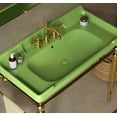 thumbnail image 3 of 36-inch Wall-Mounted Green Ceramic Bathroom Sink Console with 3 Pre-Drilled Faucet Holes, Freestanding Stainless Steel Support Legs and Reversible Towel Bar, Gold Finish, 3 of 5
