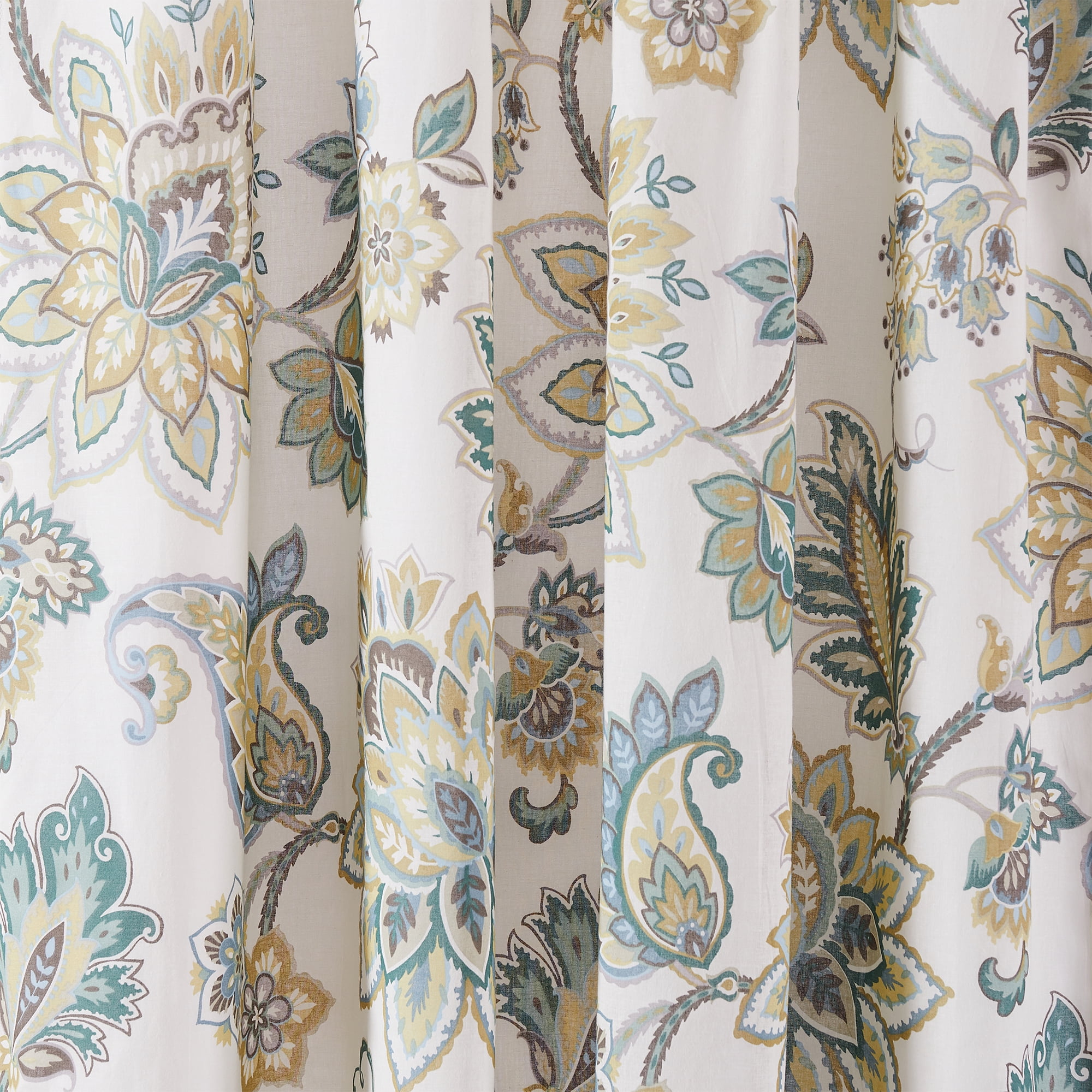 Levtex Home - Palladium Grey - Window Panels with Rod Pocket - Two Curtains 84 inch Length - Jacobean Floral - Grey, Taupe, Turquoise, Brown - 100% Cotton - Lined