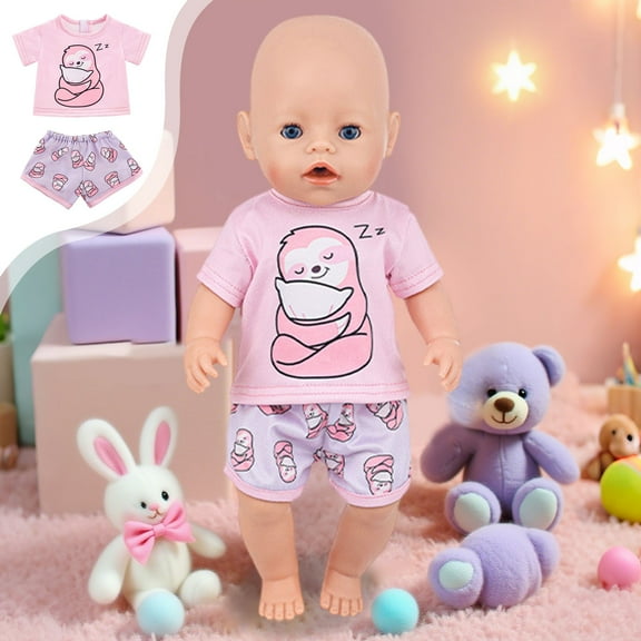 Uutvery Set of 2 Doll Clothes, Cotton Shorts Outfit, Summer Reborn Doll Costume for 18In Simulation Doll, Elastic Easy Dress Cool Holiday Gift