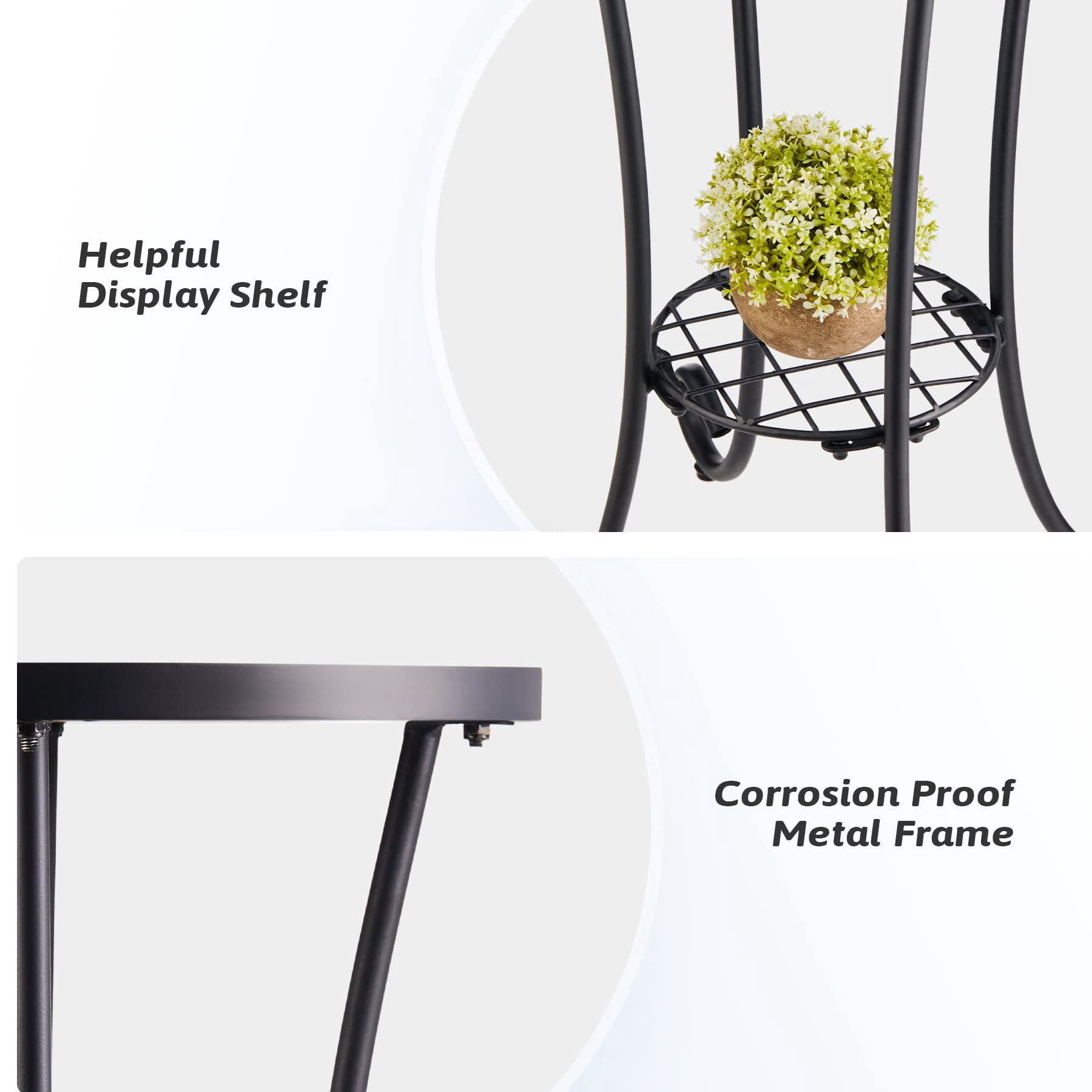 Outdoor Mosaic Side Table and Plant Stand, 21" H End Table with 14" Dia Ceramic Tile Top, Indoor and Outdoor Accent Table for Garden, Yard or Lawn