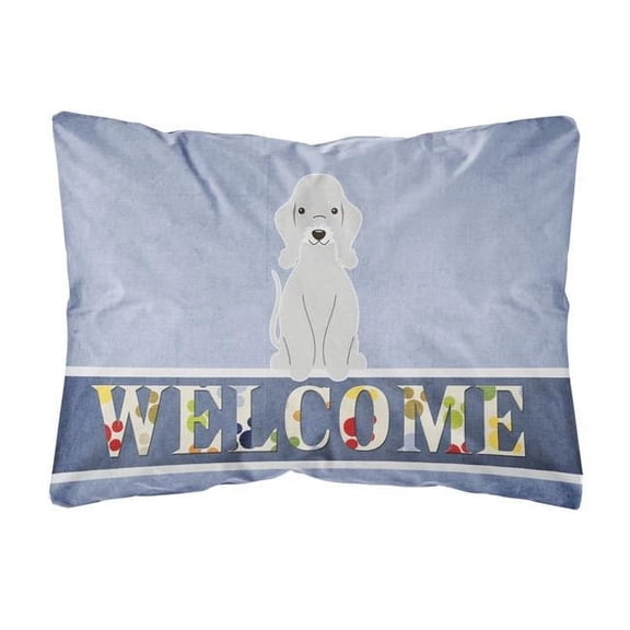 Carolines Treasures BB5671PW1216 Bedlington Terrier Blue Welcome Canvas Fabric Decorative Pillow, 12H x16W, multicolor