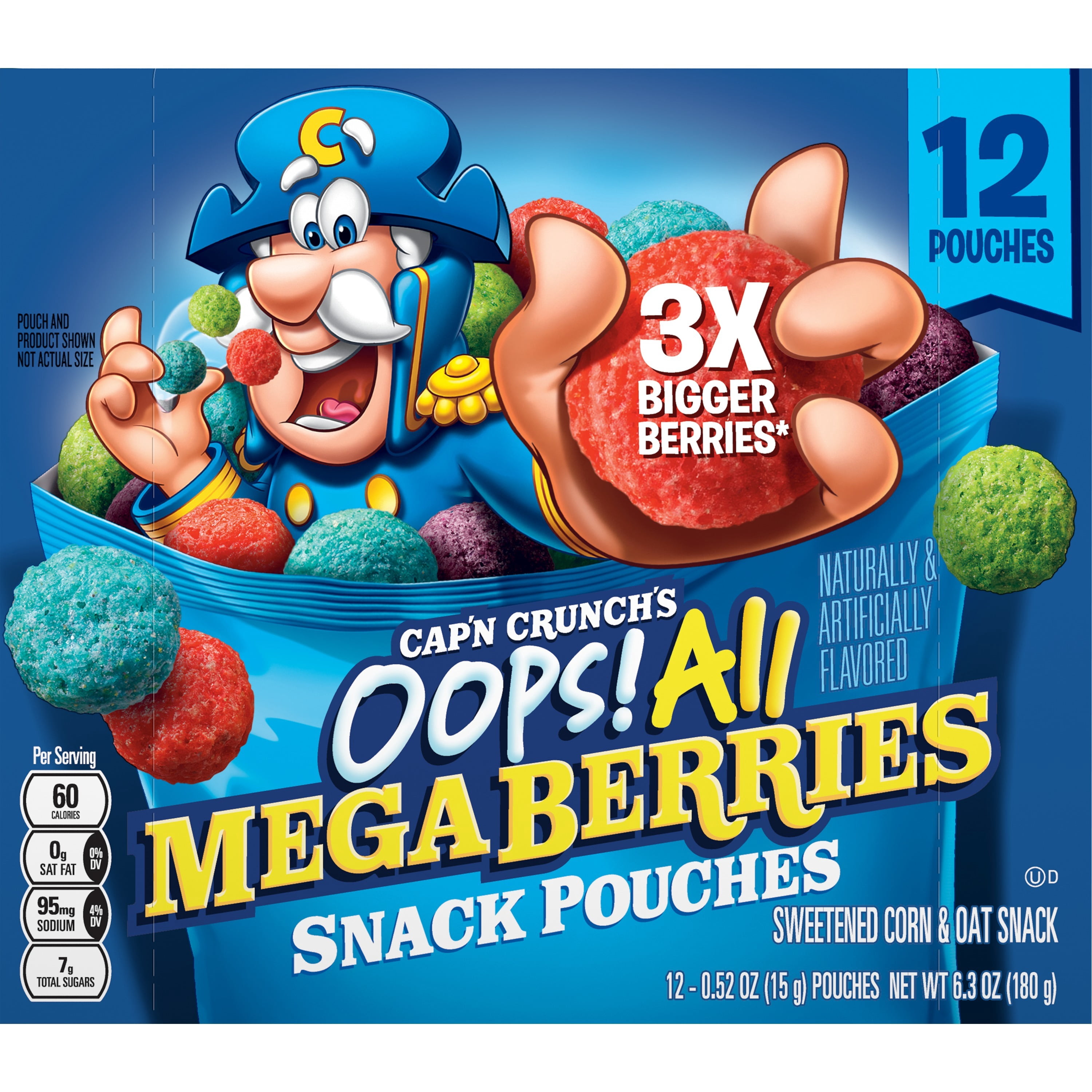 Cap'n Crunch, Breakfast Crunchy Cereal, Oops! All Berries, Pouches, 0.52 oz, 12 Pack