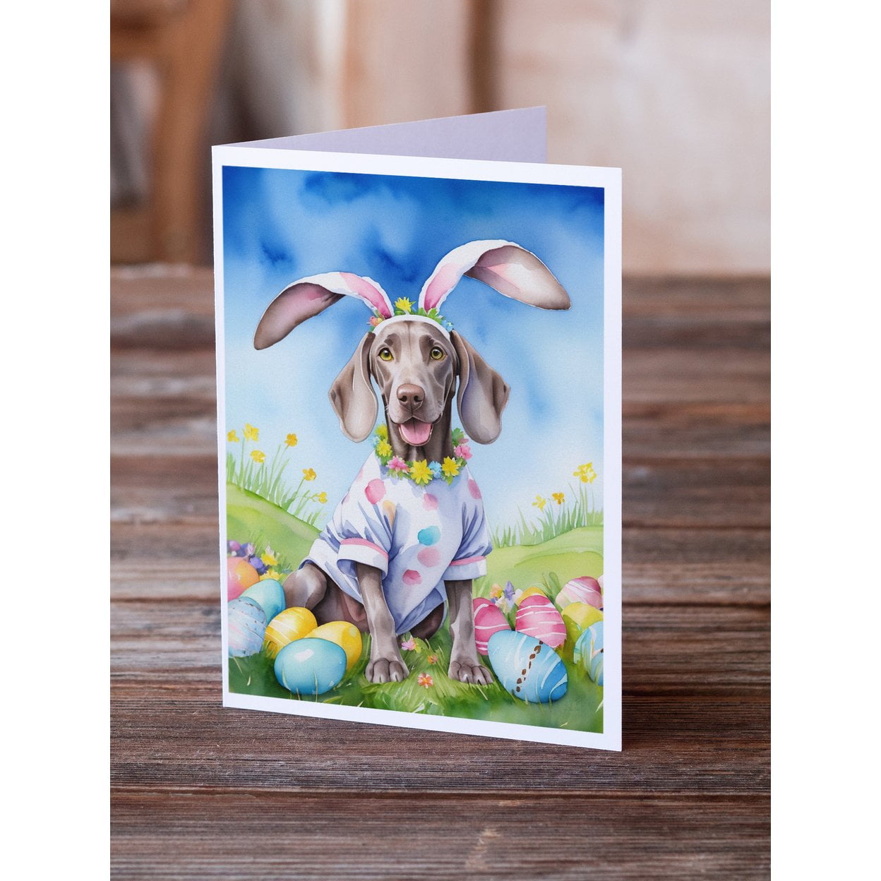 Weimaraner Easter Egg Hunt Greeting Cards Pack of 8 7 in x 5 in