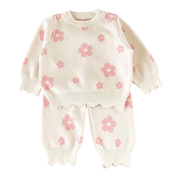 Splozh Valentines Outfits for Girls Toddler Baby Girl Outfits Long Sleeve Sweatsuit Pants 2 Piece Clothes Fall Winter Spring Infant Sweater Set Pink,6-9 Months