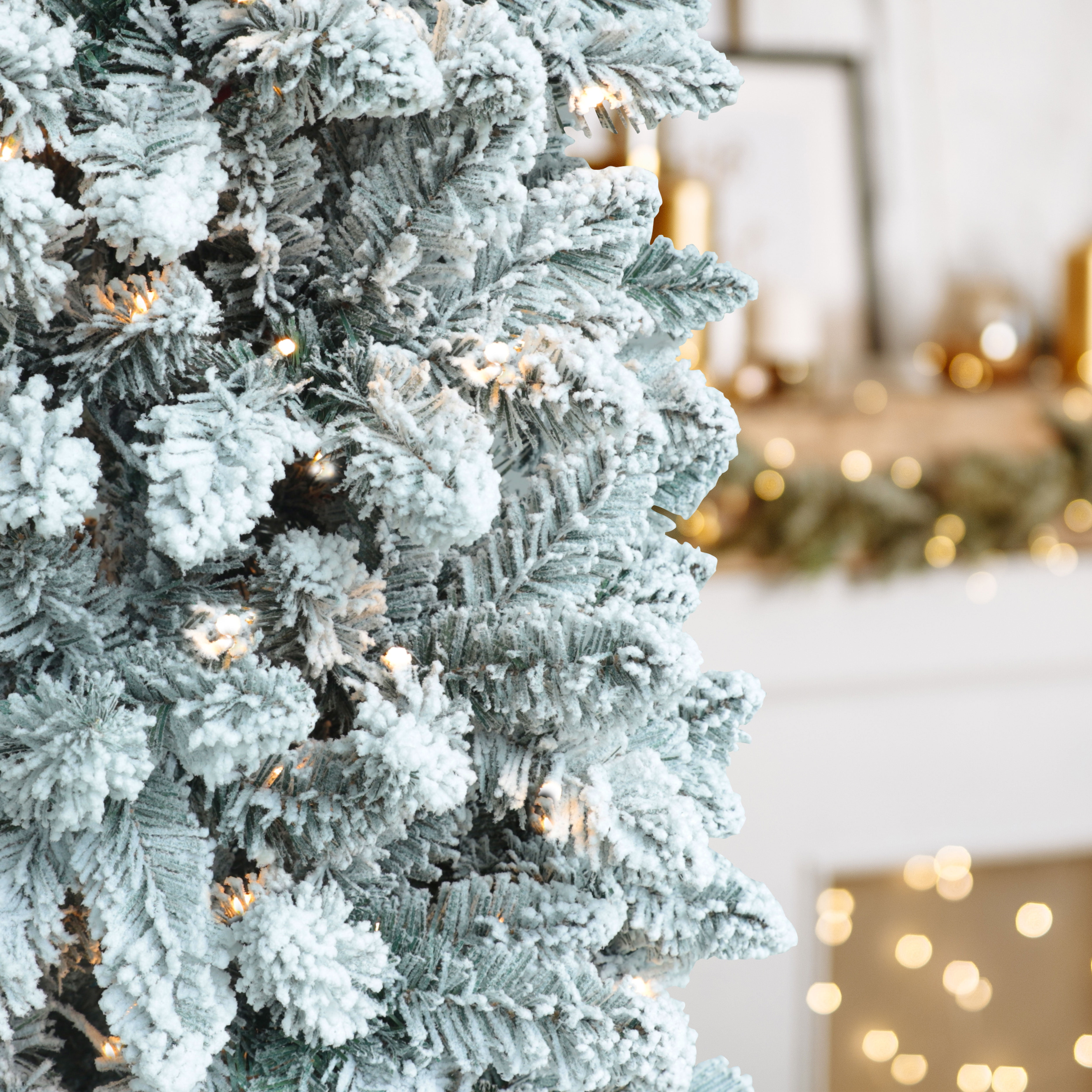 VEIKOUS 6ft Christmas SlimTree, Prelit Pencil Tree Snow Flocked for Holiday Decor W/200 LED Lights & 600 Tips, Green