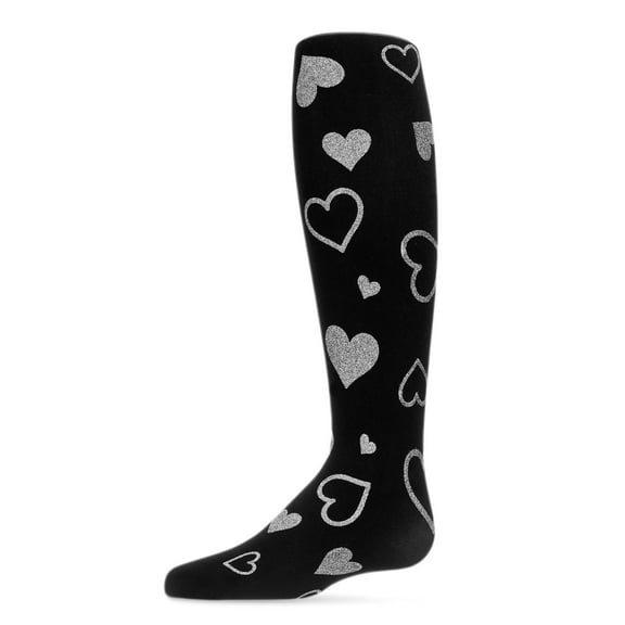 MeMoi Sparkling Glitter Heart Tights - Girls - Female, 6-8, Black