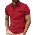 thumbnail image 4 of Sakmal Polo Shirts Men Short Sleeve Beach Vacation Button Down Tshirts Red Solid Dressy Casual Shirts for Men L, 4 of 5