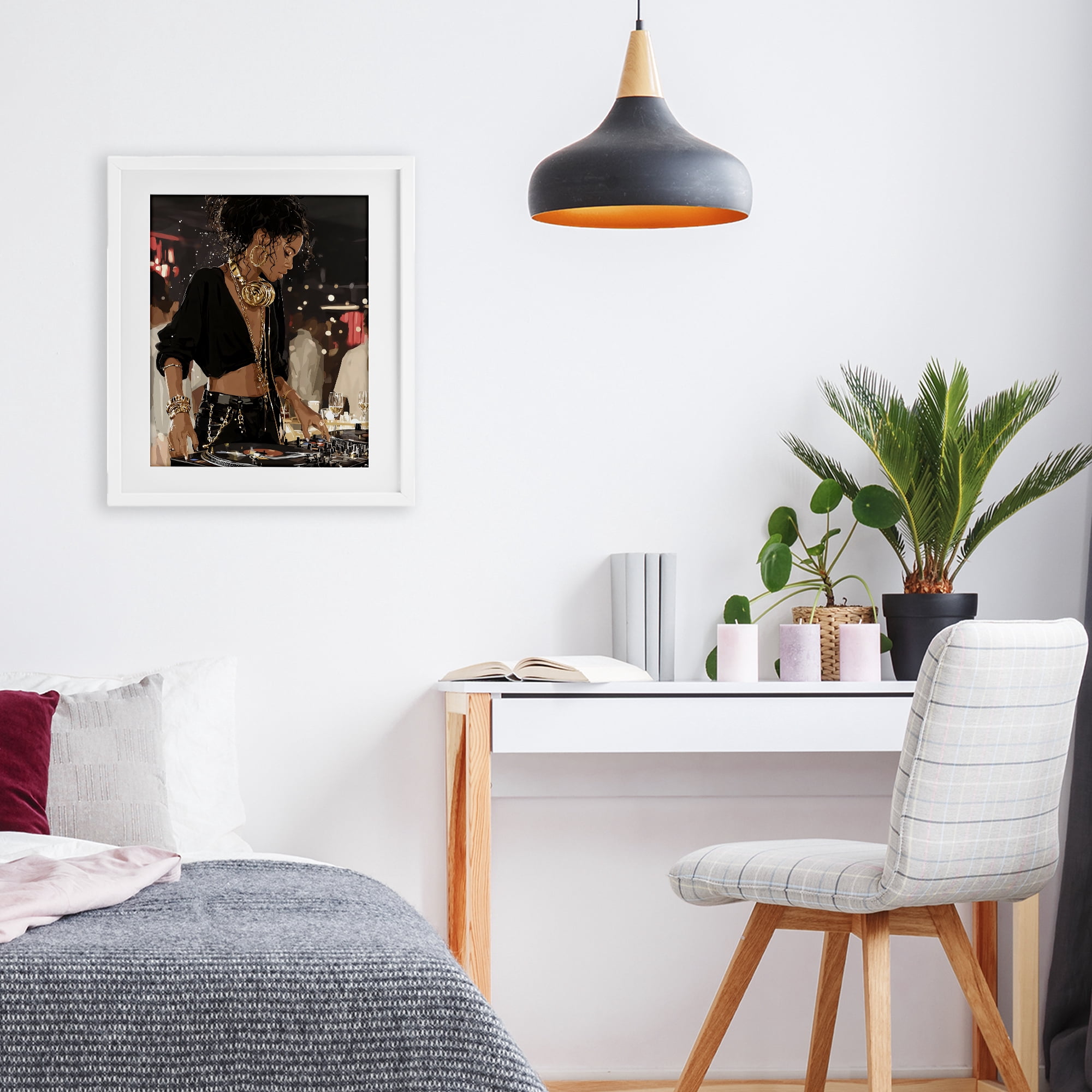 Stupell Industries Touches Of Gold DJ White Framed Print Under Glass, design by Franklyn Gregory
