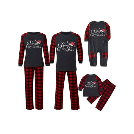 

JYYYBF Family Christmas Pjs Matching Sets Santa Claus Elf Long Sleeve Shirts Plaid Pajama Pants Xmas Sleepwear Homewear Black Kid 7 Years