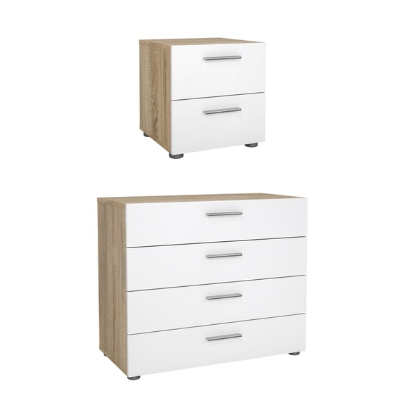Tvilum Loft 2-Piece Bedroom Set with Chest and Nightstand, Oak/White High Gloss