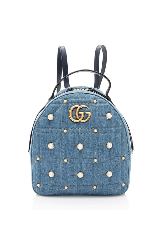 Pre-Owned Gucci Matelasse Denim Pearl GG Marmont Backpack