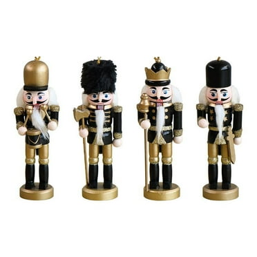 GRJIRAC Nutcracker Hanging Ornament Figures Gold & Black Glittered Christmas Mini Wooden Soldier Nutcrackers Xmas Tree Ornament