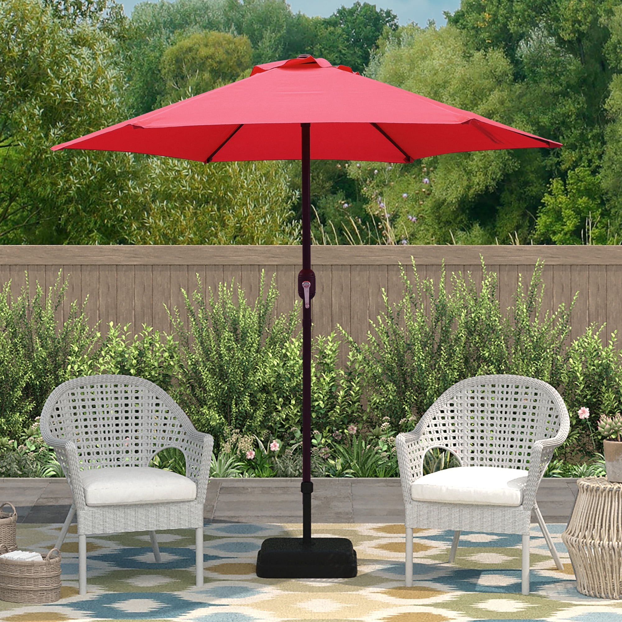 Abble 7.5ft Patio Umbrella with Crank Outdoor Market Umbrella with 6 Ribs for Garden Deck Backyard Pool, Red