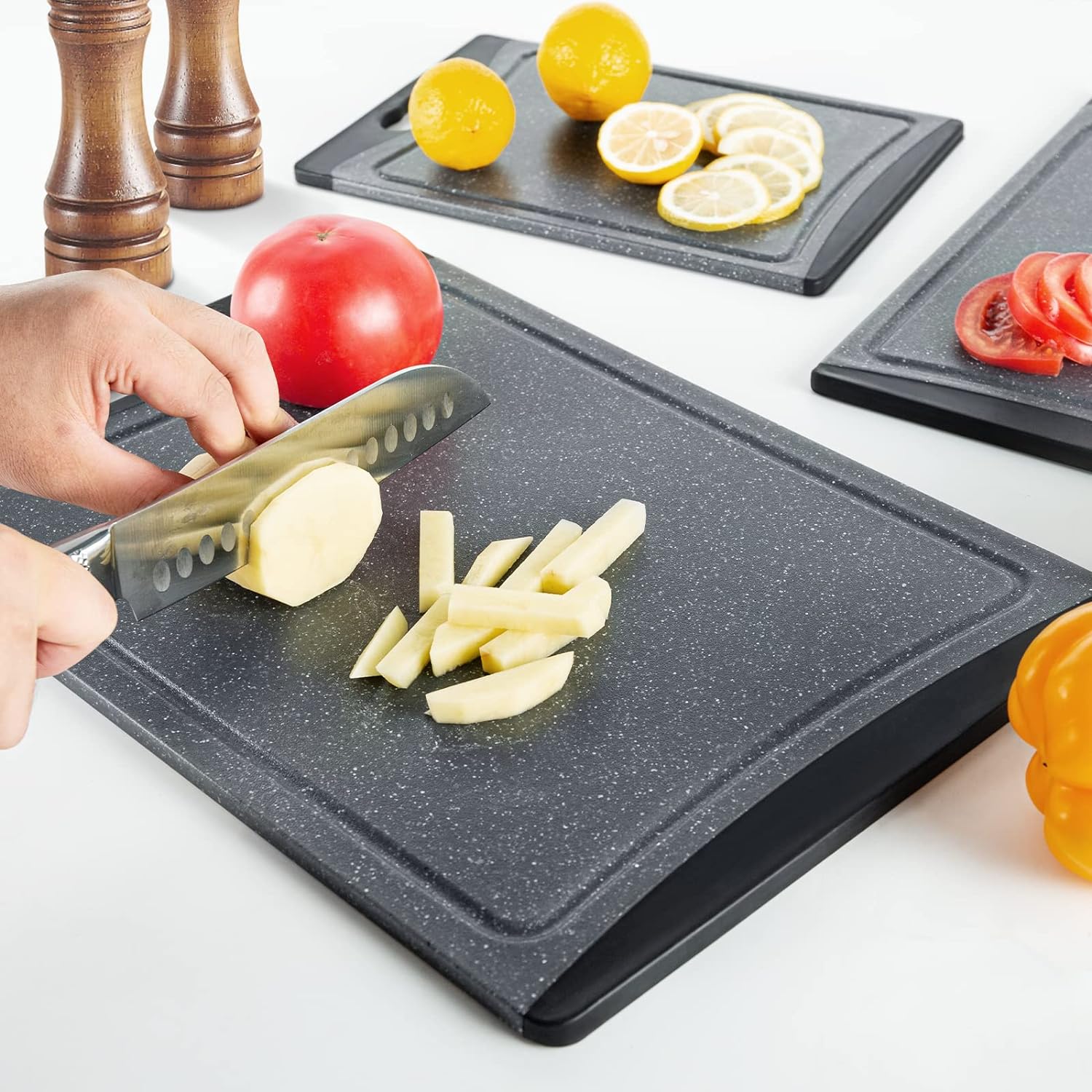 AOKIWO Plastic Cutting Boards Set of 3 with Juice Grooves photo 8