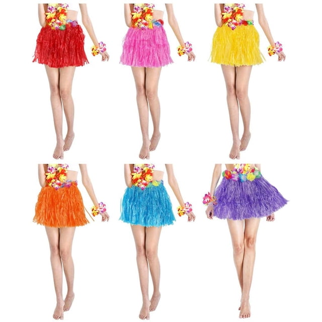 Faldas hawaianas, falda de hierba hawaiana de 40 cm con banda elástica para niños y mujeres, disfraz de fiesta hawaiana, 6 unidades Zhivalor PTL232