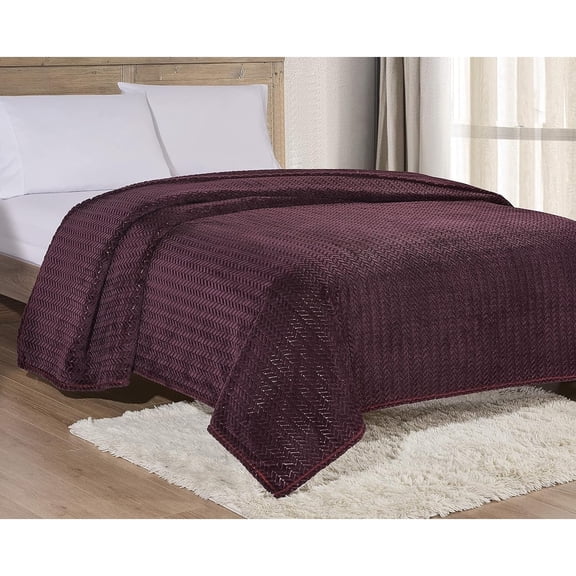 Decor&More HomeEssentials Extra Heavy and Plush Chevron Braided Queen Size Microplush Jacquard Blanket (86" x 86") - Plum