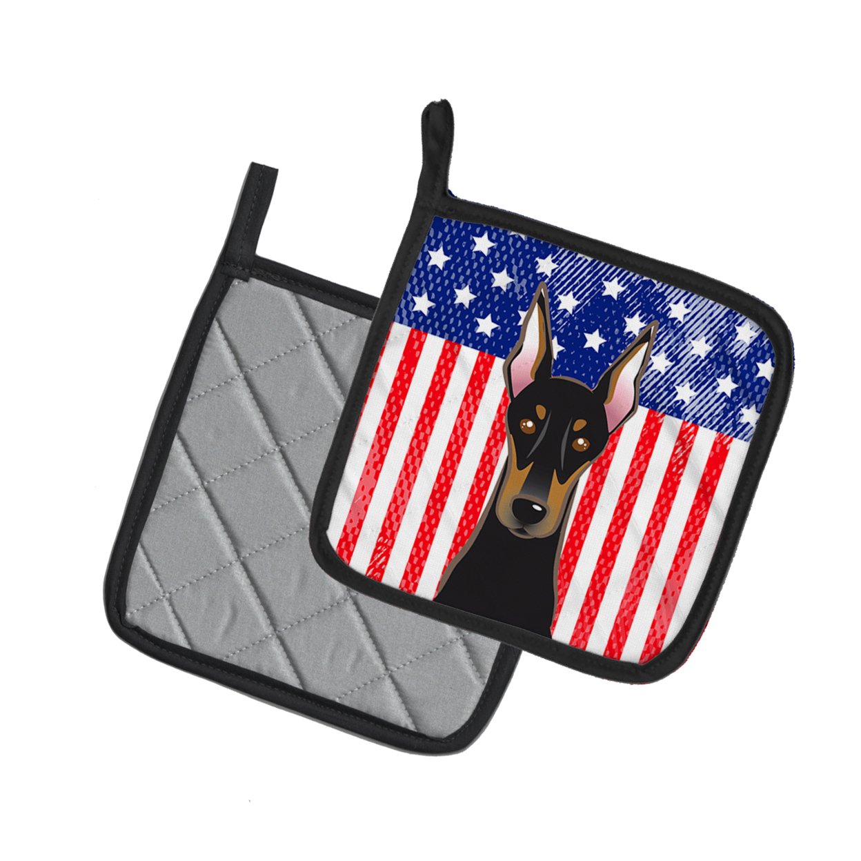 Carolines Treasures BB2175PTHD Flag and Doberman Pair of Pot Holders , 7.5HX7.5W, multicolor