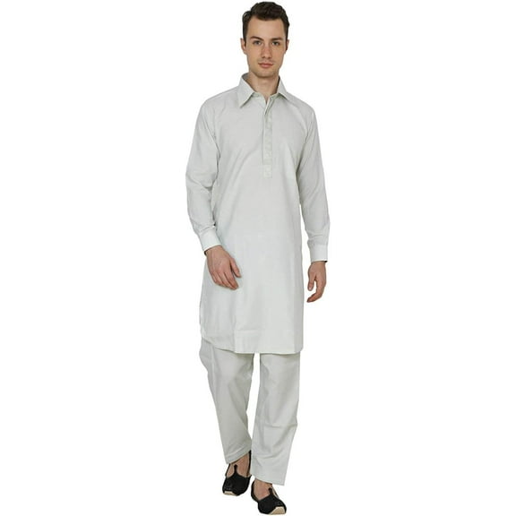 Royal Kurta Mens Cotton Blend Pathani Set Beige