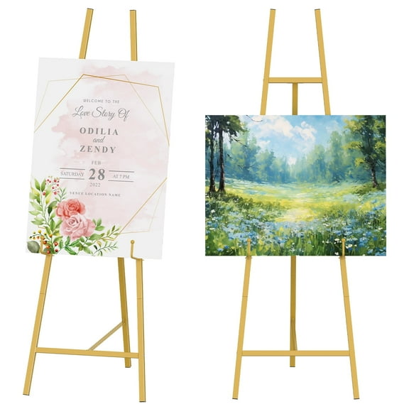 OYEAL 2-Pack Metal Square Tube Scroll Display Stand, Adjustable Gold Easels with Chain Support, Ideal for Artwork, Picture Frames, Wedding Signs