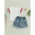 thumbnail image 5 of Musuos Independence Day Toddler Baby Outfits 6M 12M 18M 24M 3Y 4Y Short Sleeve T-shirt and Elastic Ripped Denim Shorts Set for Girls Boys, 5 of 9