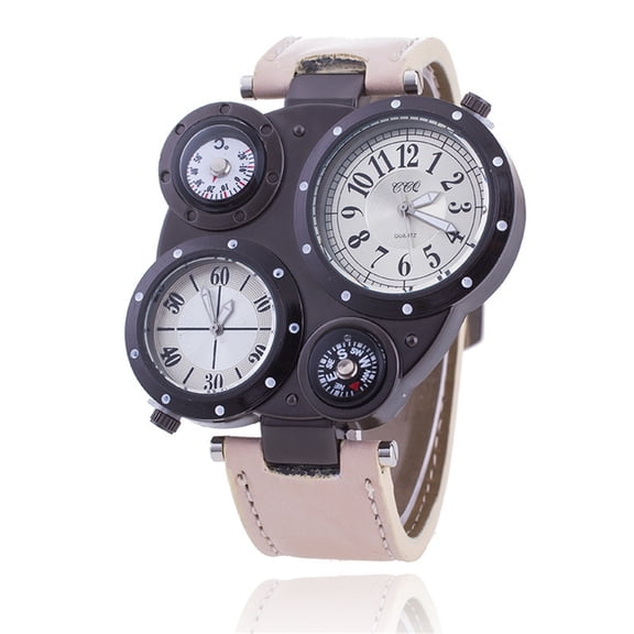 CIENVNSTG Three Time Zone Male Watch Outdoor Travel Casual Pu Leather Strap Wristwatch Design Men'S Sport Quartz Watches