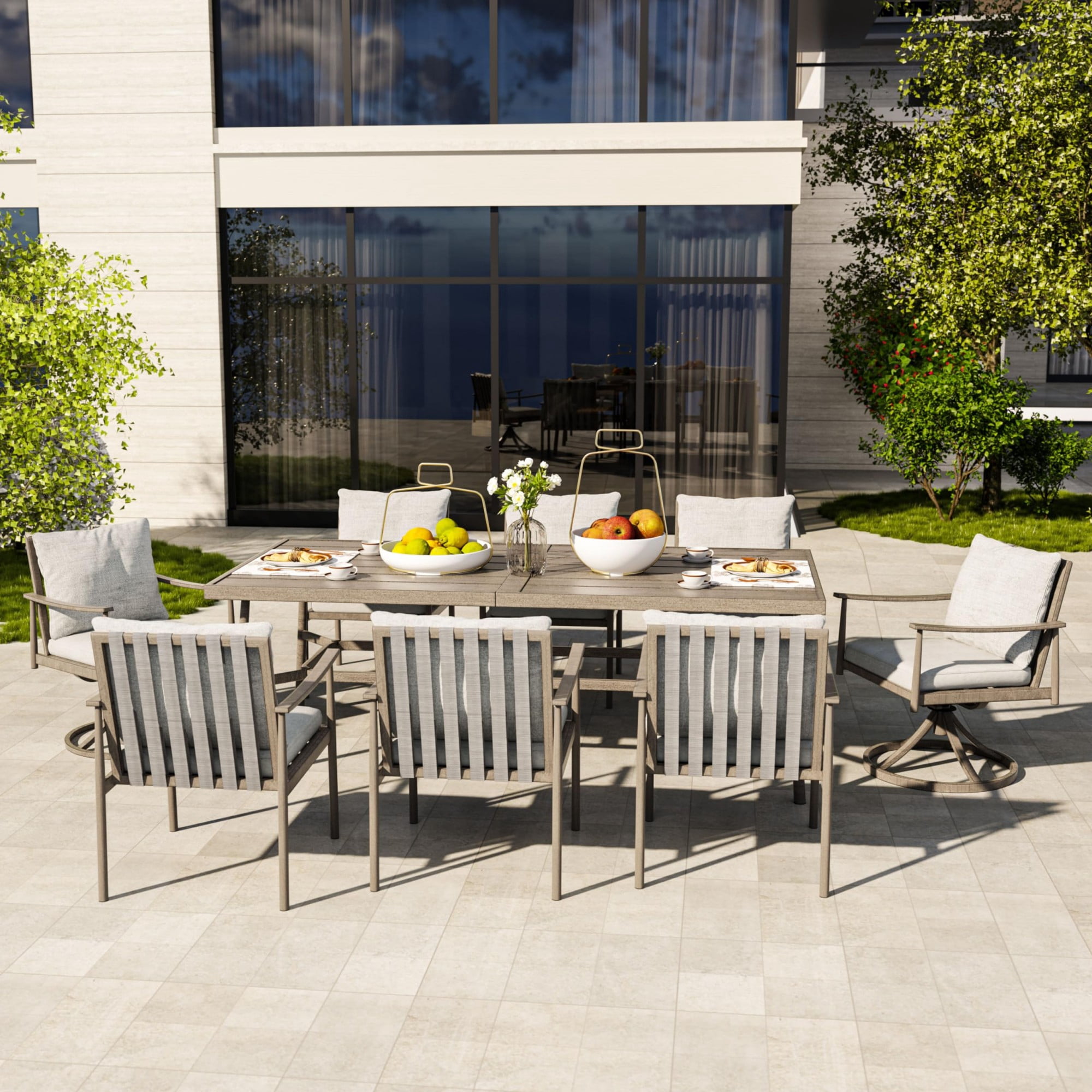 Patio Dining Table for 8, 84 Inch Outdoor Aluminum Table with Umbrella Hole, All Weather Rectangle Patio Table for Backyard Garden Poolside Deck, Dark Gray