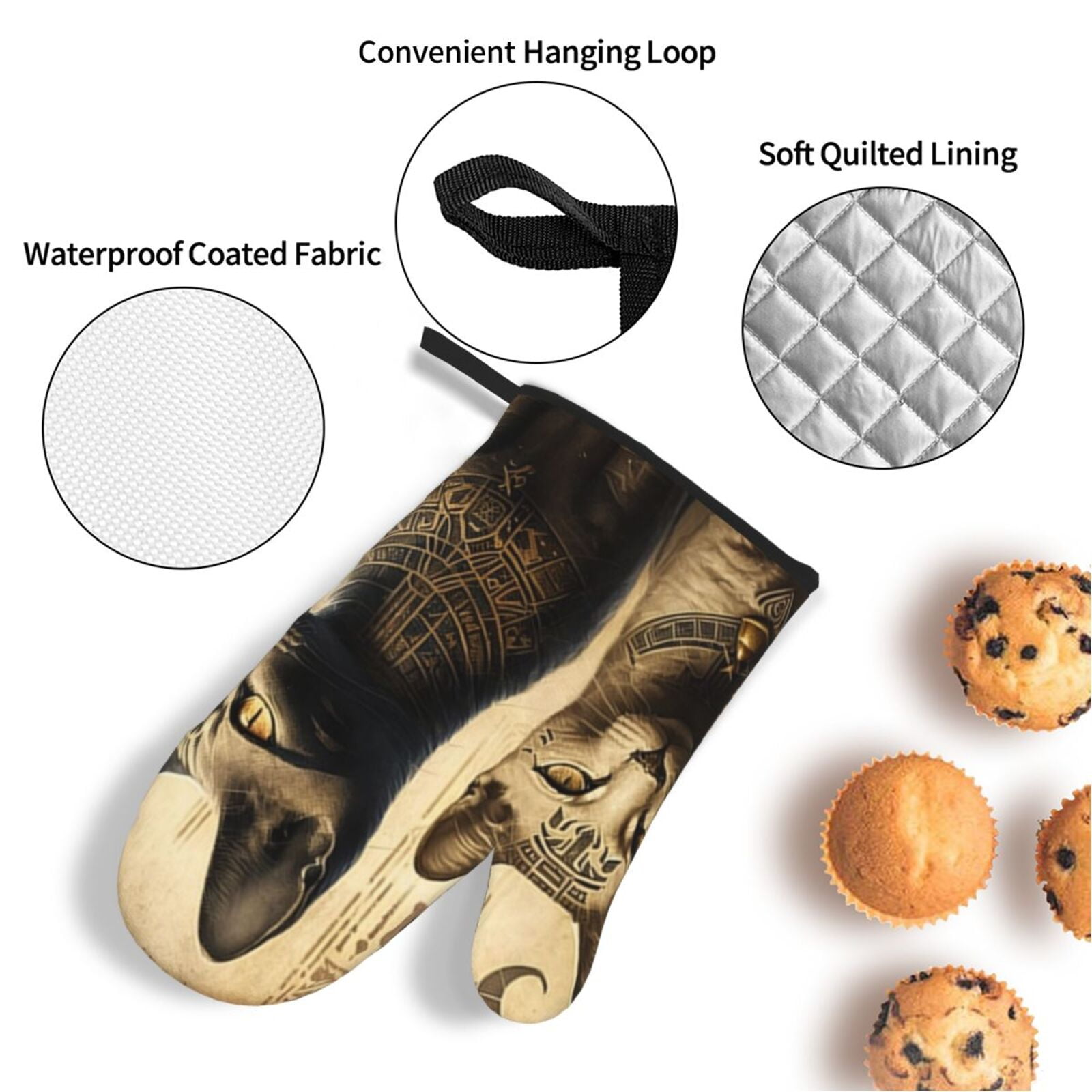 Egyptian Cats Hieroglyphs Vintage 4Pcs Oven Mitts and Pot Holders Sets Oven Kitchen Gloves Hot Pads for Cooking BBQ Baking Grilling
