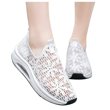 

f21 Fashion Women Summer Lace Round Toe Thick Bottom Comfortable Casual Sports Shoes Platform Loafers for Women Size 7.5 White Wide